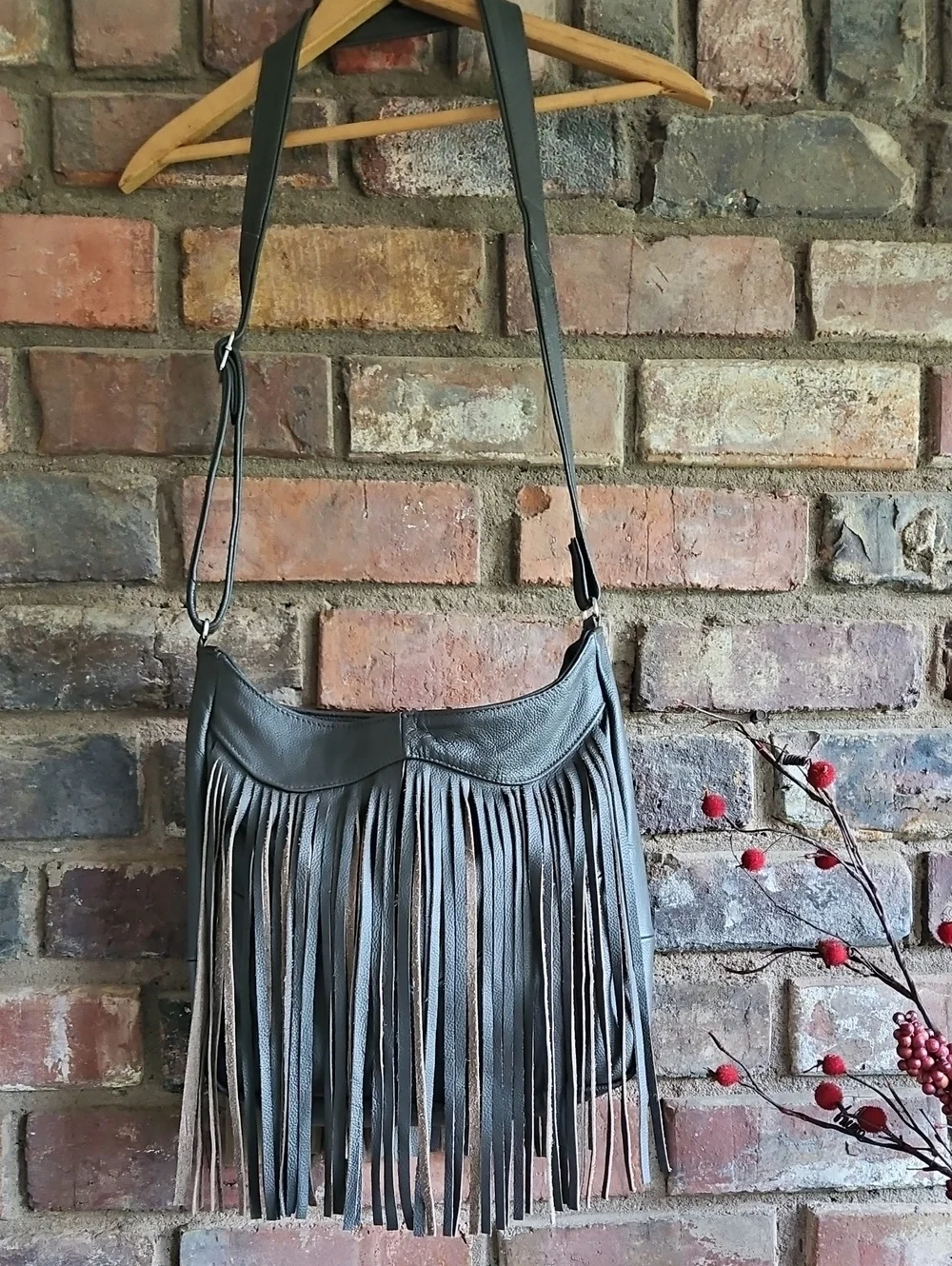 Genuine Fringed Brown Leather Bag